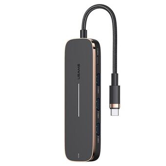 USAMS Adapter HUB 3xUSB + USB-C + HDMI zwart/zwart SJ578HUB01 (US-SJ578)