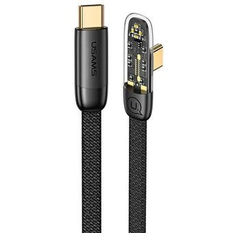 USAMS haakse kabel USB-C naar USB-C PD 100W Snel opladen Iceflake Series 2m zwart/zwart SJ587USB01 (US-SJ587)