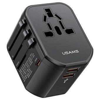 USAMS Oplader met 2x USB T59 20W adapter 4-in-1 US/AU/EU/UK zwart CC179TC01 (US-CC179) Universele Reisoplader