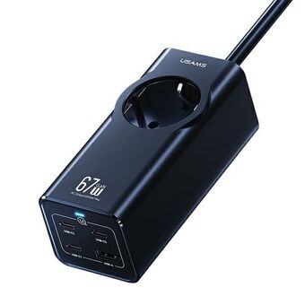 USAMS Stroomstrip 67W 3x USB-C + USB Snellader Verlengkabel EU zwart CC225TC01 (US-CC225)