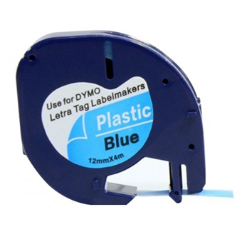 Dymo LetraTag label zwarte tekst op blauwe tape (91205) 12 mm × 4M (S0721670)