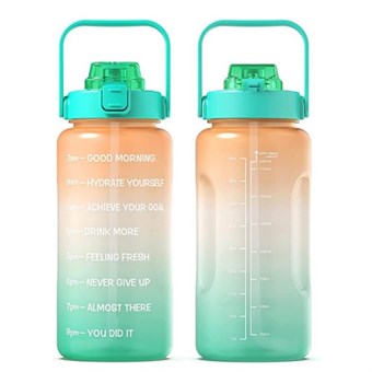 Fitness Waterfles met Rietje - Kein BPA - 2000 ml - Oranje/Groen