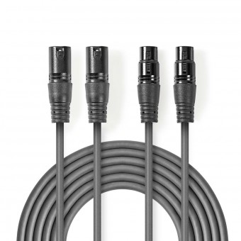 Gebalanceerde audiokabel | 2x XLR 3-pins mannelijke connector | 2x XLR 3-pins vrouwelijk | Vernikkeld | 1.50m | Ronde | Pvc | Donkergrijs | Kartonnen hoes