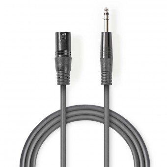 Gebalanceerde audiokabel | XLR 3-pins mannelijk | 6,35 mm mannelijke connector | Vernikkeld | 3.00 meter | Ronde | Pvc | Donkergrijs | Kartonnen hoes