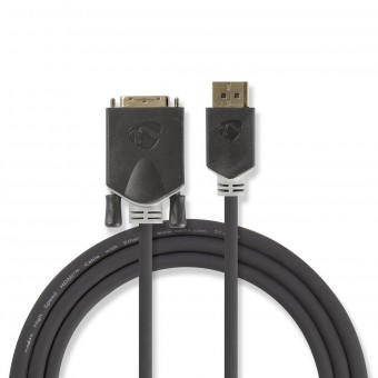 Displayport-kabel | DisplayPort-mannetje | DVI-D 24 + 1-pins stekker | 1080p | Verguld | 2.00 meter | Ronde | Pvc | Antraciet | Plastieken zak