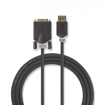 Displayport-kabel | DisplayPort-mannetje | DVI-D 24 + 1-pins stekker | 4K@30Hz | Verguld | 2.00 meter | Ronde | Pvc | Antraciet | Raamkozijn