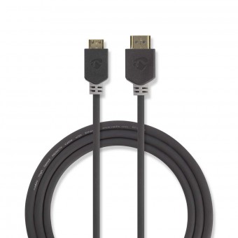 High Speed ​​HDMI™-kabel met Ethernet | HDMI™-connector | HDMI™-miniconnector | 4K@60Hz | 18Gbps | 2.00 meter | Ronde | Pvc | Antraciet | Raamkozijn