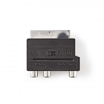 SCART-adapter | SCART hij | 3x RCA Female + S-VIDEO Female | Vernikkeld | Veranderlijk | ABS| Zwart | 1 stuk. | Plastieken zak