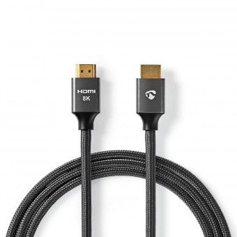 HDMI™-kabel | HDMI™-aansluiting | HDMI™-aansluiting | 8K@60Hz | eARC | Verguld | 1.00 meter | Katoen | Antraciet / Gun Metal Grijs | Bedek vensterdoos