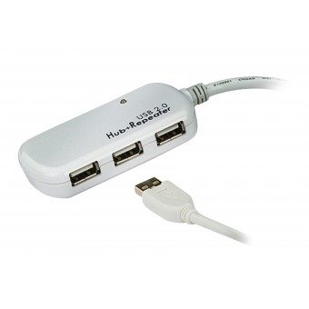 Actieve Usb 2.0 Verlengkabel USB A Male - 4x USB Hub 12 m Ivoor