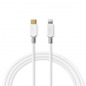 USB-kabel | USB 2.0 | Apple Lightning 8-polig | USB-C™ mannelijk | 480 Mbps | Verguld | 3.00 meter | Ronde | Pvc | Grijs/Wit | Plastieken zak