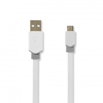 USB-kabel | USB 2.0 | USB-A-stekker | USB Micro-B-stekker | 480 Mbps | Verguld | 1.00 meter | Vlak | Pvc | Wit | Plastieken zak
