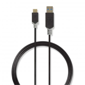 USB-kabel | USB 3.2 Gen 1 | USB-A-stekker | USB-C™ mannelijk | 5 Gbps | Verguld | 1.00 meter | Ronde | Pvc | Antraciet | Plastieken zak