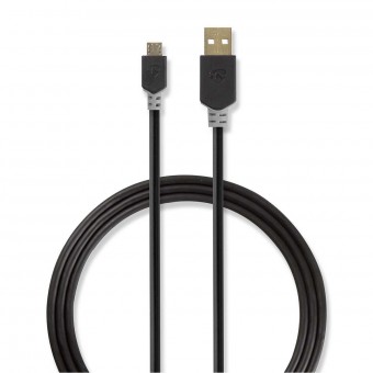 USB-kabel | USB 2.0 | USB-A-stekker | USB Micro-B-stekker | 480 Mbps | Verguld | 3.00 meter | Ronde | Pvc | Antraciet | Raamkozijn