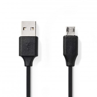 USB-kabel | USB 2.0 | USB-A-stekker | USB Micro-B male omkeerbaar | 480 Mbps | Vernikkeld | 1.00 meter | Ronde | Pvc | Zwart | Blaren