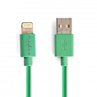 Bliksemkabel | USB 2.0 | Apple Lightning 8-polig | USB-A-stekker | 480 Mbps | Vernikkeld | 1.00 meter | Ronde | Pvc | Groen | Plastieken zak