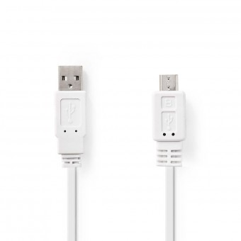 USB-kabel | USB 2.0 | USB-A-stekker | USB Micro-B-stekker | 480 Mbps | Vernikkeld | 1.00 meter | Vlak | Pvc | Wit | Plastieken zak