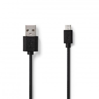 USB-kabel | USB 2.0 | USB-A-stekker | USB Micro-B-stekker | 480 Mbps | Vernikkeld | 2.00 meter | Ronde | Pvc | Zwart | Gevoel