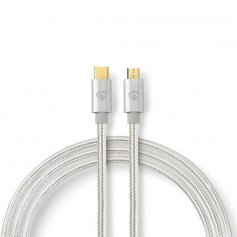 USB-kabel | USB 2.0 | USB-C™ mannelijk | USB Micro-B-stekker | 480 Mbps | Verguld | 3.00 meter | Ronde | Gevlochten / Nylon | Aluminium | Bedek vensterdoos