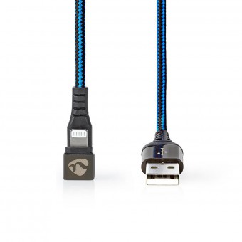 USB-kabel | USB 2.0 | Apple Lightning 8-pins | USB-A han | 480 Mbps | Vernikkeld | 1,00 m | Rond | Gevlochten / Nylon | Blauw / Zwart | Vensterdoos afdekken