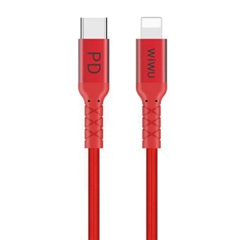 WIWU WP101 2.4 A USB-C / Type-C naar 8 Pin Data Oplaadkabel - 1 m - Rood