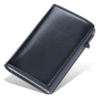 Elegant Lederen & Aluminium RFID-Beveiligde Kaarthouder met Popup - Zwart
