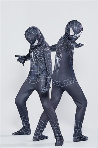 Spiderman Zwart Strak Kostuum - Kinderen - Incl. Pak + Masker - Groot - 120-130 cm