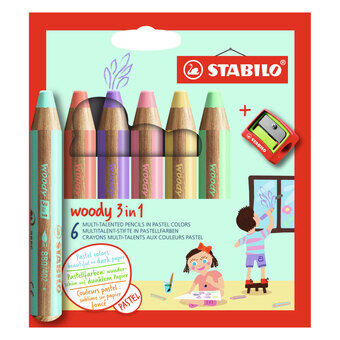 STABILO Woody 3in1 Potloden - 6 kleuren + Slijper