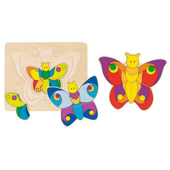 Goki houten 3-laags puzzel vlinder