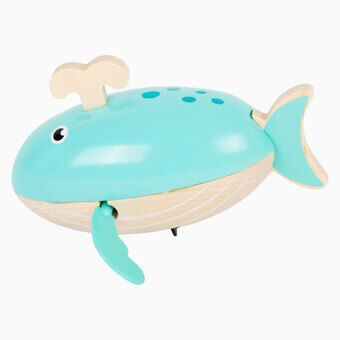 Klein voetbad speelgoed houten walvis wint