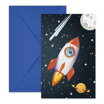 Uitnodigingen en enveloppen FSC Rocket Space, 6 stuks.