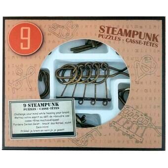 Steampunk hersenpuzzel bruin, 9 stuks.