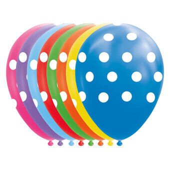 Ballonnen met stippenmix, kleuren 30 cm, 8 stuks.