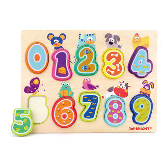 Houten puzzel dieren en cijfers, 10 stuks.