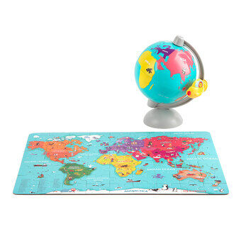 Houten puzzel wereldkaart met globe, 63 stukjes.