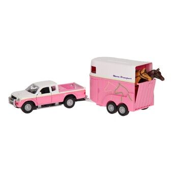 Die-cast auto voor kinderen met paardentrailer roze, 1:32