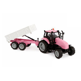 Kids Globe Die-cast Tractor met Aanhangwagen - Roze