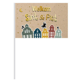 Wuivende vlag \'Welkom Sint & Piet\', 30x20cm