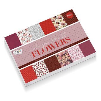 Hobbykarton met folie, 24 Ark - bloemen