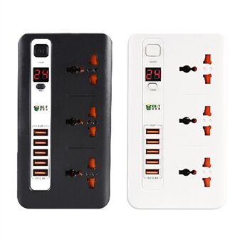 BEST BST-04 Stekkerdoos 3 stopcontacten Tijdsinstelling met 5 USB-oplaadpoorten Overspanningsbeveiliging (EU-stekker) - Willekeurige kleur