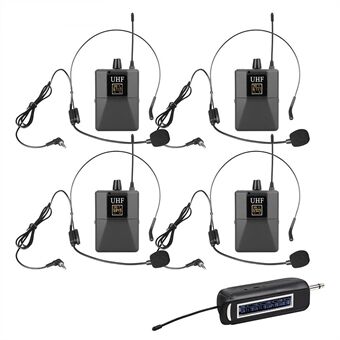 SHENGFU Pro Head head-mounted en lavalier UHF draadloos microfoonsysteem met 1 ontvanger + 4 zenders