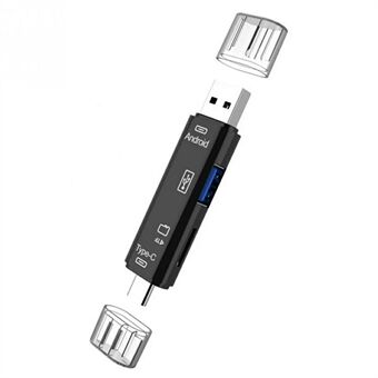 D-188 3-in-1 Type-C / Micro USB / USB TF Geheugenkaartlezer OTG Computer Telefoon Adapter - Zwart