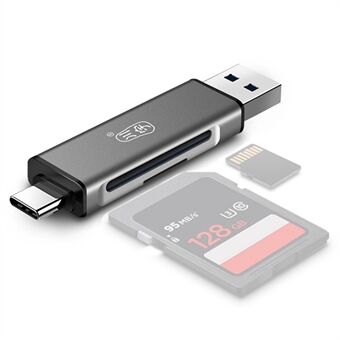 KAWAU C350Q USB3.0 + Type-C Mobiele Telefoon OTG 5 Gbps Kaartlezer Draagbare Mini Aluminium Kaartlezer met SD / TF-kaartpoorten