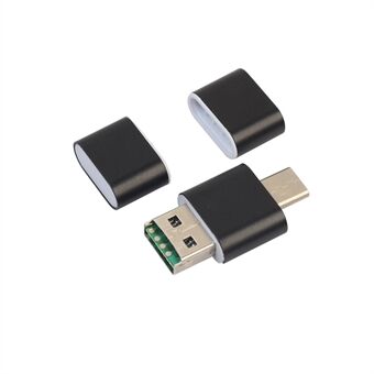 Mini 2-in-1 USB 2.0 + USB Type-C TF/SD-kaartlezer Ondersteuning OTG - Zwart