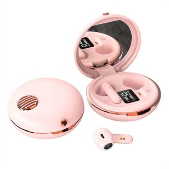 HXSJ S28 draadloze headset voor meisjes TWS-oordopjes met make-upspiegel, LED-display, Bluetooth V5.3-oortelefoon voor reizen, trainen, hardlopen