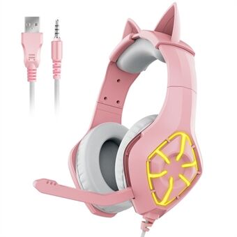 GS-100 USB 3.5mm Cute Cat Ear Decor Bedrade gaming-hoofdtelefoon Bionic Protein Ear Protector met omnidirectionele microfoon - roze