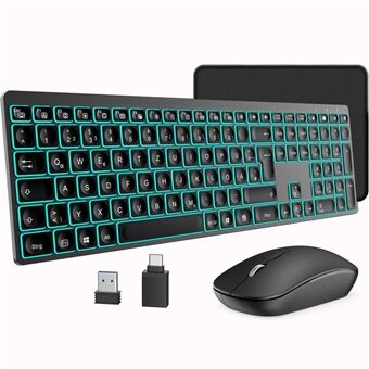 KM004 2.4G draadloos toetsenbord en muisset met 7-kleuren achtergrondverlichting voor laptop-pc, Duitse versie / zwart