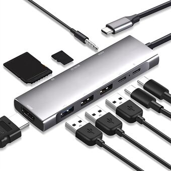 9 in 1 Docking Station 4K 30Hz USB C Hub HDMI Compatibel 100W PD USB 3.0 + 2.0 Multiport Adapter voor Laptop PC