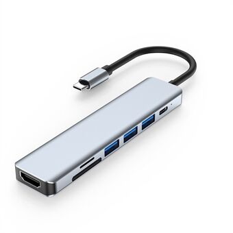YG-2120 7-in-1 dockingstation USB 3.0 HDMI SD TF-kaartlezer met Type C oplaadpoort Multiport Hub