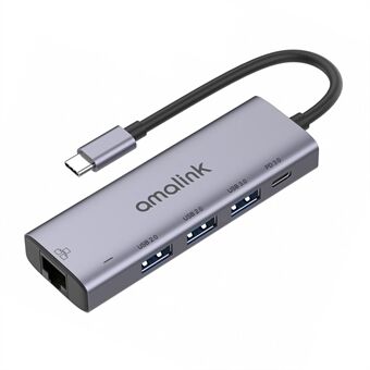 AMALINK 5 in 1 Driver Gratis Type C Hub 2x USB 2.0 3.0 PD 3.0 RJ45 Lan-adapter